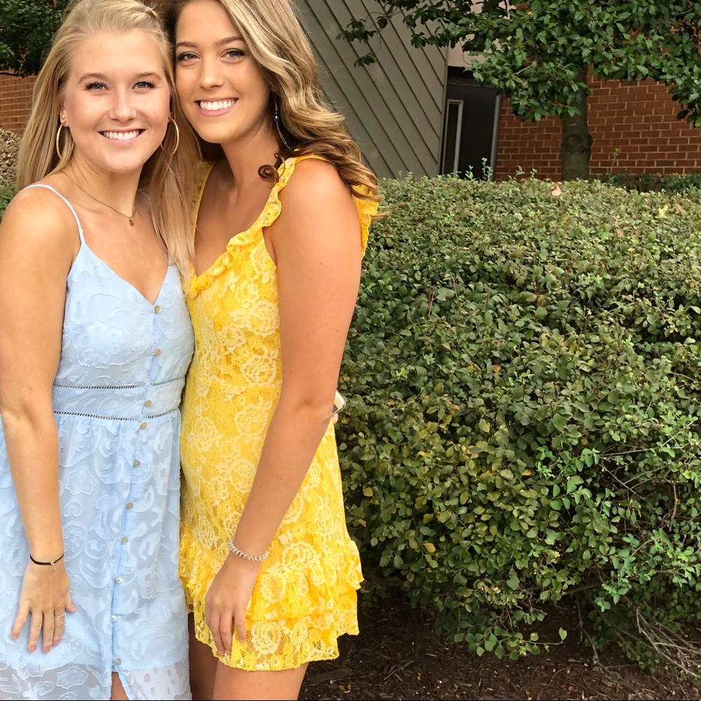 Yellow floral lace ruffled dress